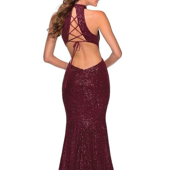 NWT La Femme 28612SC Sequin Prom Dress Burgundy Size 4 - Picture 4 of 9